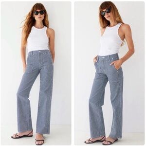 AYR the studio Jean - size 27High-Rise Wide-Leg Pinstripe Pants - Blue/White